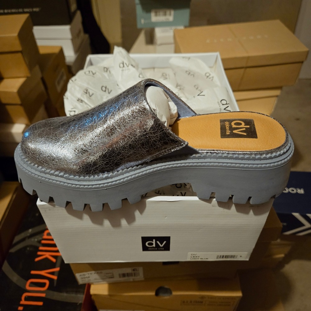 DV Dolce Vita Lexy Mules Women 5 Light Blue Excellent Metallic Platform Clogs